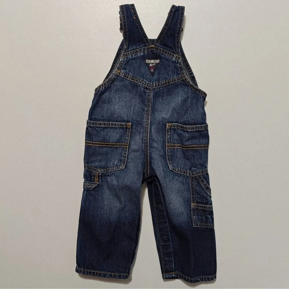 Oshkosh Denim Jean Bib Overalls Baby Boys 9 - 12 M Months Infant Blue Vestbak